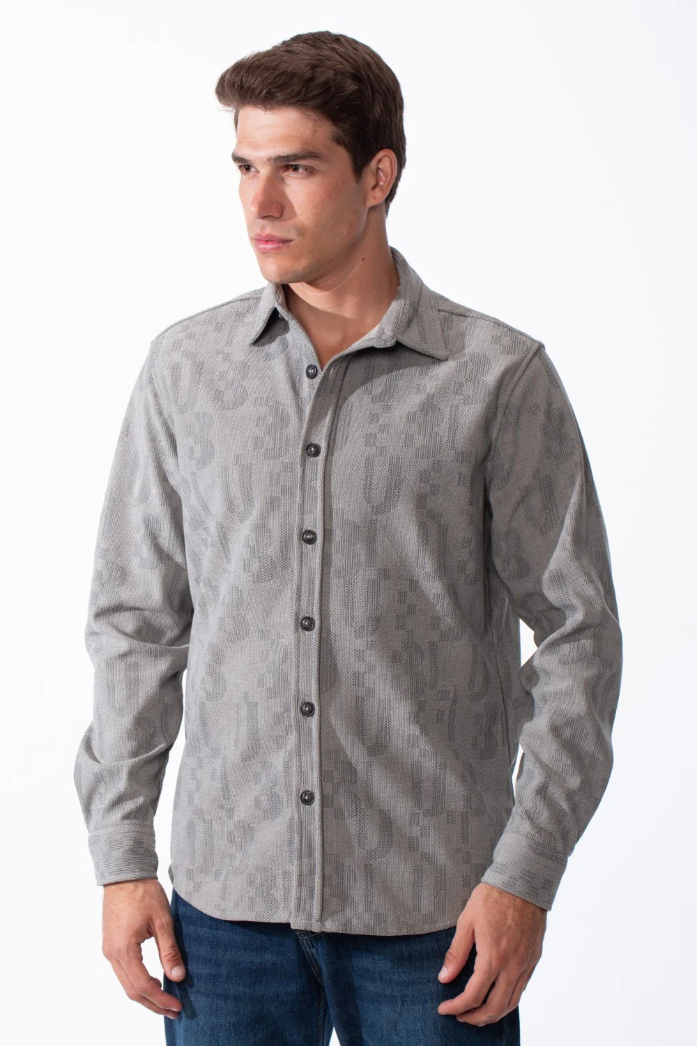 Men's Classic Button Down Design Pointed Collar Buttoned Cuffs Textured Tonal Print Smart-Casual Look Slim Fit Shirt - Image 5