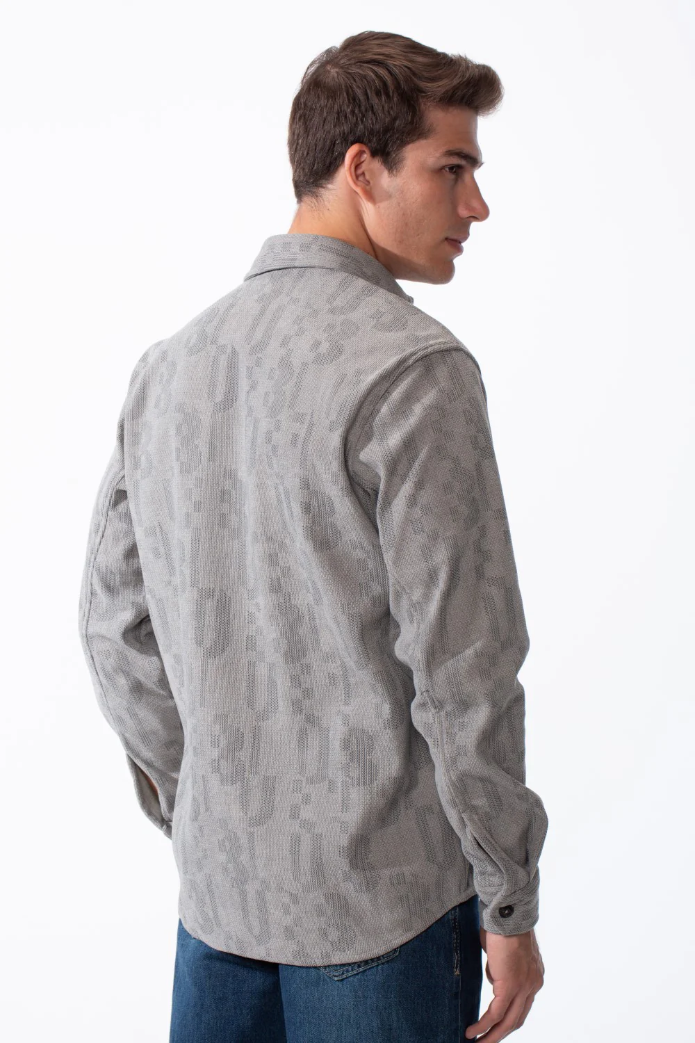 Men's Classic Button Down Design Pointed Collar Buttoned Cuffs Textured Tonal Print Smart-Casual Look Slim Fit Shirt - Image 6