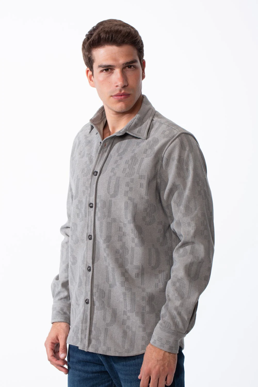 Men's Classic Button Down Design Pointed Collar Buttoned Cuffs Textured Tonal Print Smart-Casual Look Slim Fit Shirt - Image 8