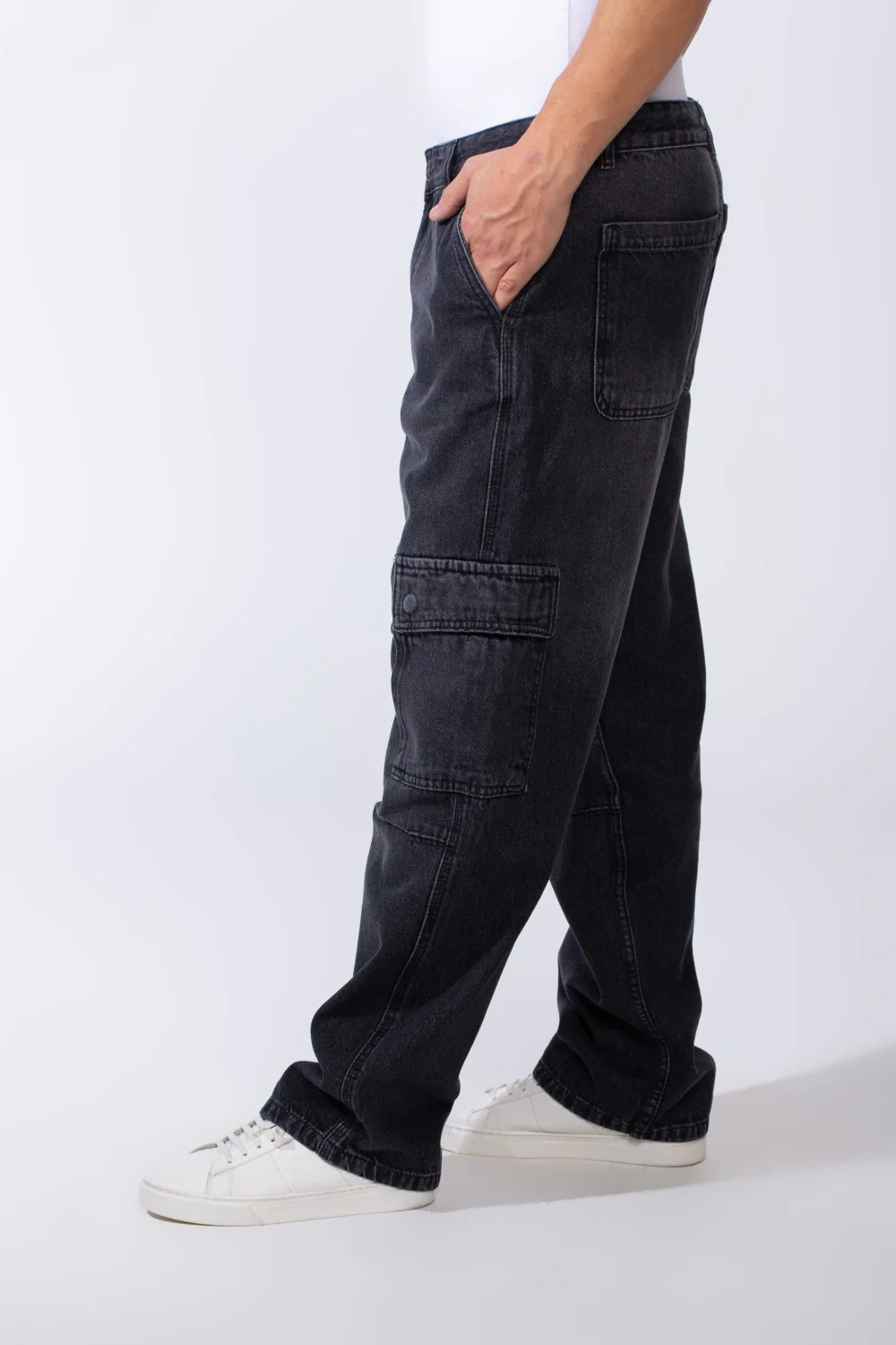 Men's Classic Jeans Denim With Side Pockets Flap Closures Cargo Fit Casual Pants - Image 3