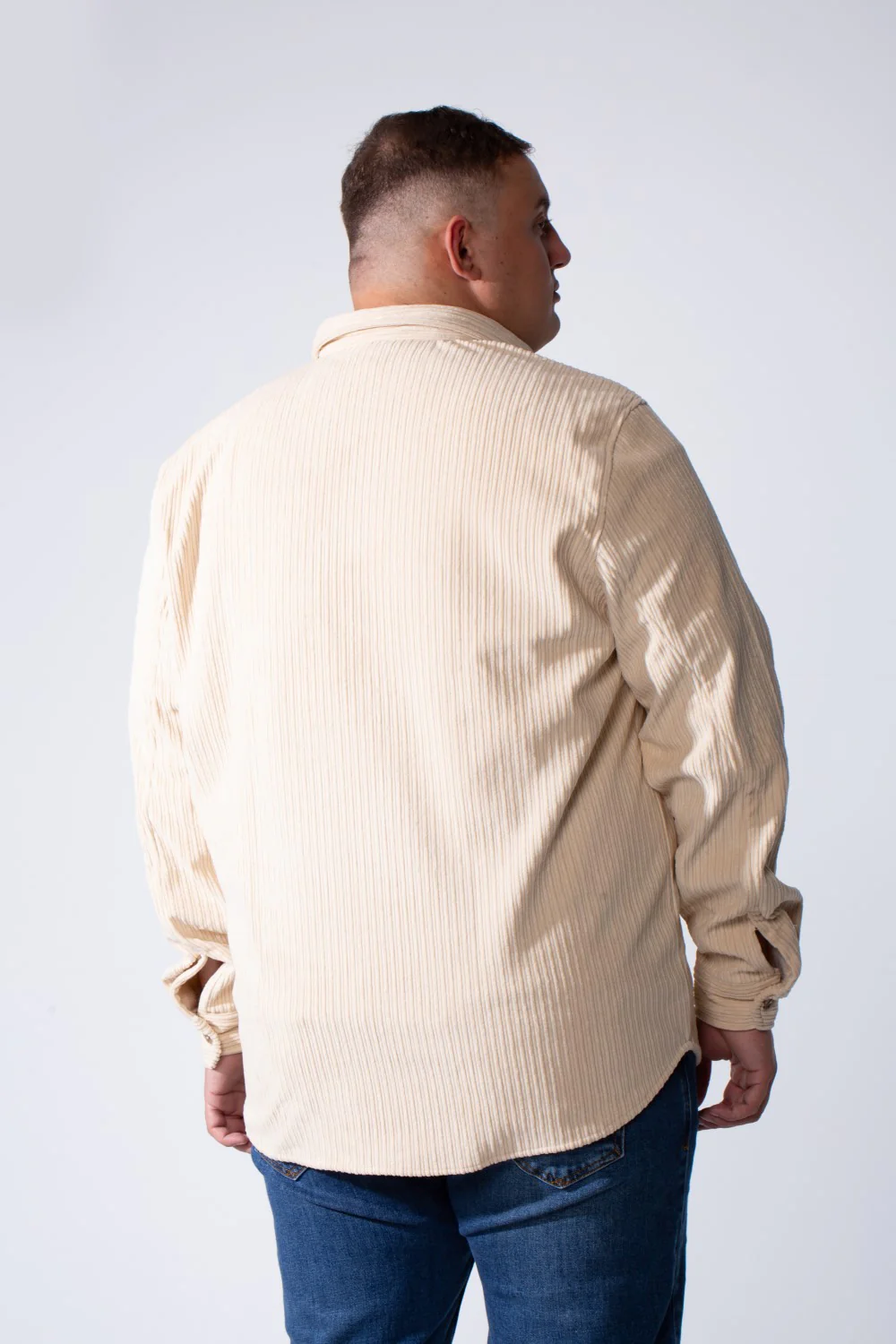 Men's Classic Neck Long Sleeve Button Down With Vertical Ribbed Textured Velvet Fabric Practical Chest Pocket Modern Big Size Shirt - Image 4
