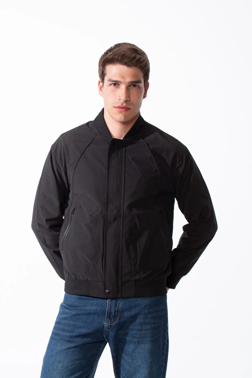 Men's Classic Ribbed With Snap Buttons Zippered Side Pockets Bomber Jacket - Image 4