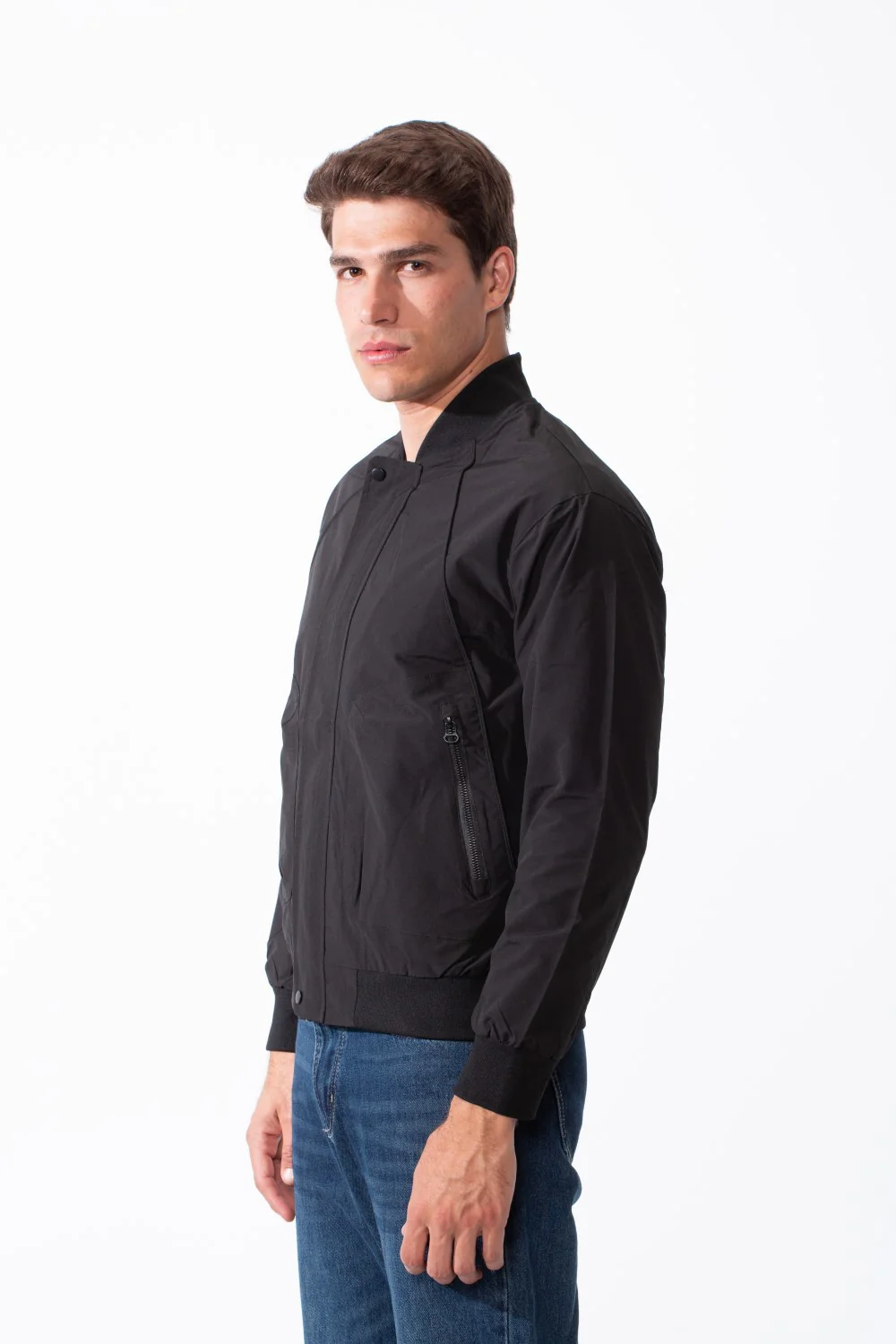 Men's Classic Ribbed With Snap Buttons Zippered Side Pockets Bomber Jacket - Image 5