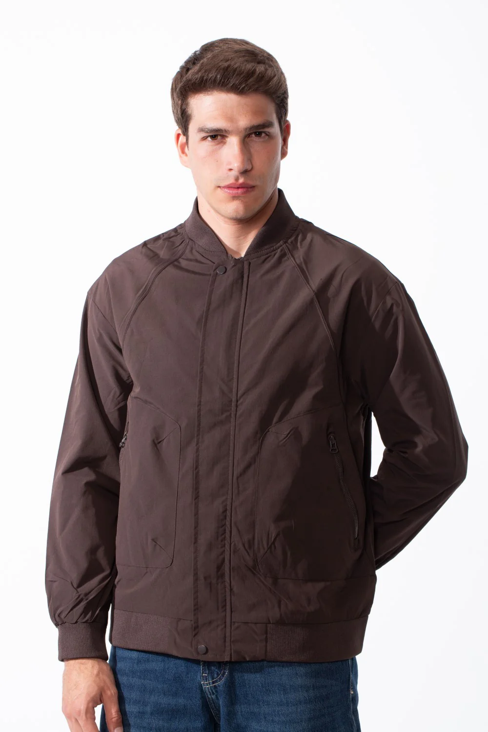 Men's Classic Ribbed With Snap Buttons Zippered Side Pockets Bomber Jacket - Image 6