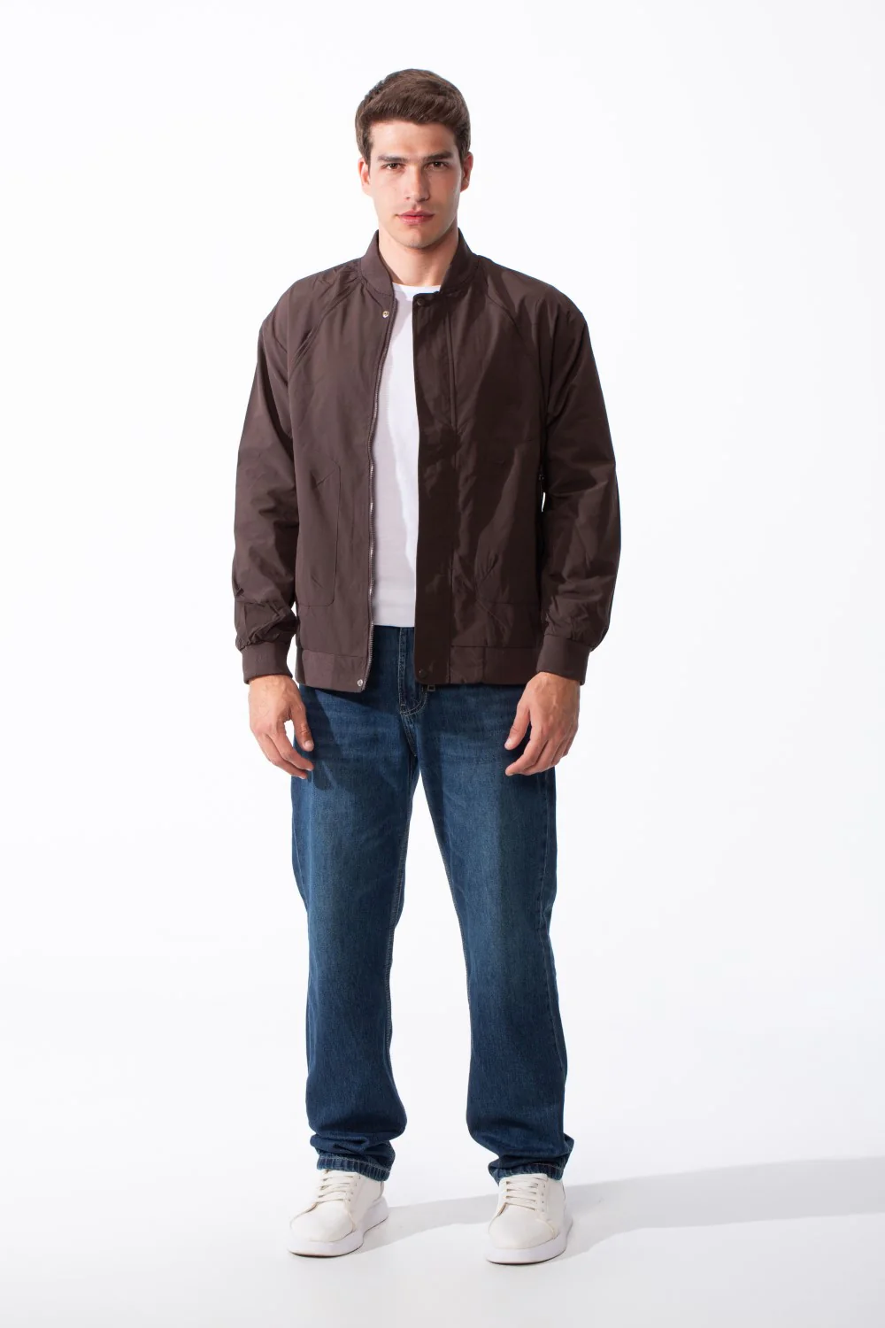 Men's Classic Ribbed With Snap Buttons Zippered Side Pockets Bomber Jacket - Image 8