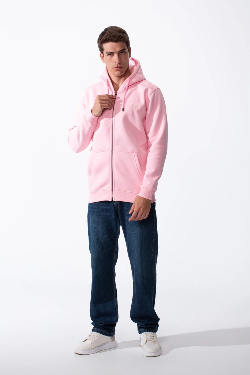 Men's Classic Zip-Up Hooded Neck Chest Logo Print Maximum Comfort Practical Sporty Slim Fit Look Melton Sweatshirt - Image 11