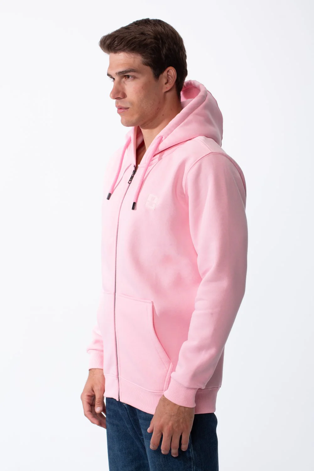 Men's Classic Zip-Up Hooded Neck Chest Logo Print Maximum Comfort Practical Sporty Slim Fit Look Melton Sweatshirt - Image 12