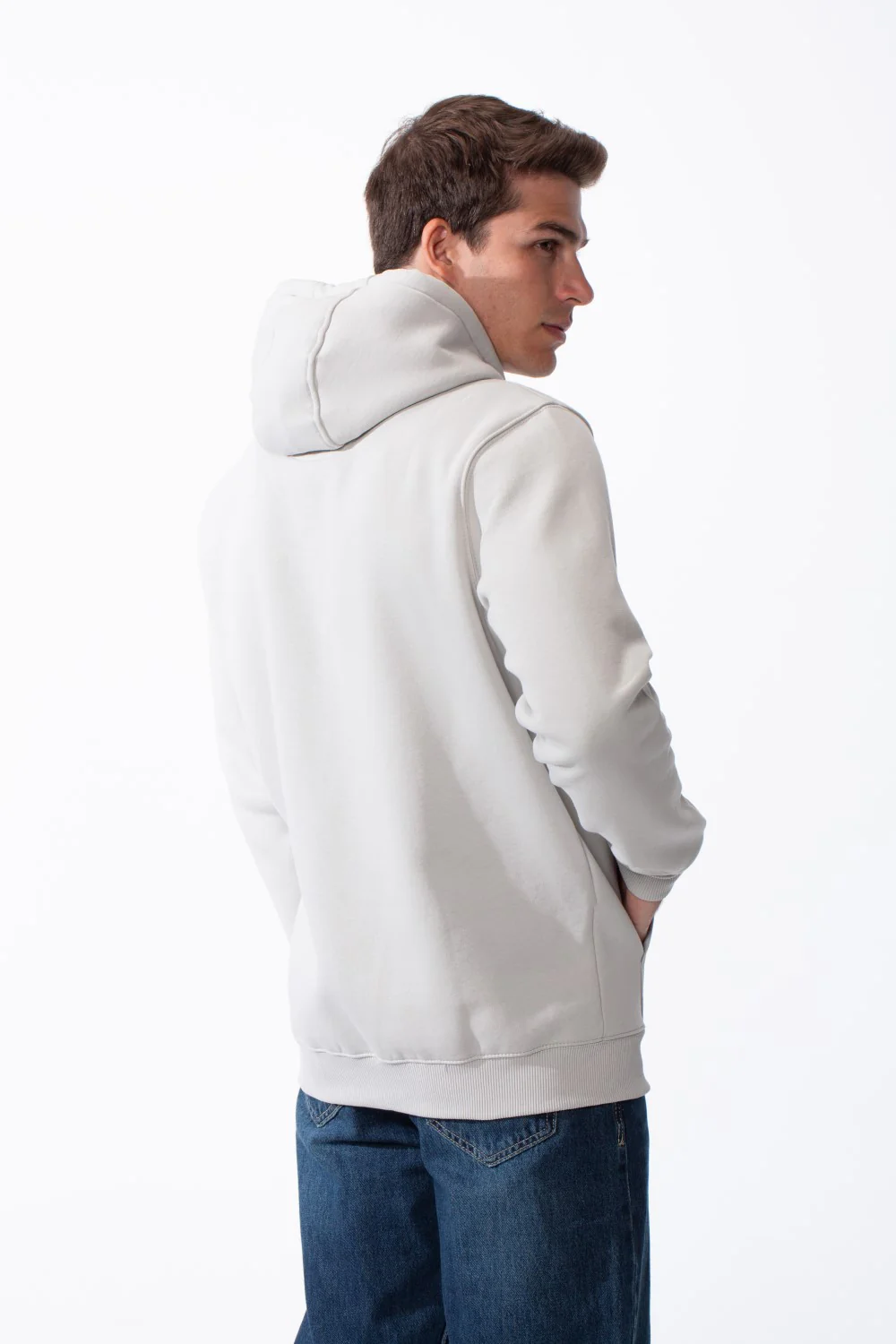 Men's Classic Zip-Up Hooded Neck Chest Logo Print Maximum Comfort Practical Sporty Slim Fit Look Melton Sweatshirt - Image 2