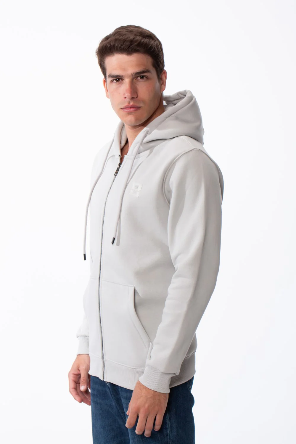 Men's Classic Zip-Up Hooded Neck Chest Logo Print Maximum Comfort Practical Sporty Slim Fit Look Melton Sweatshirt - Image 4