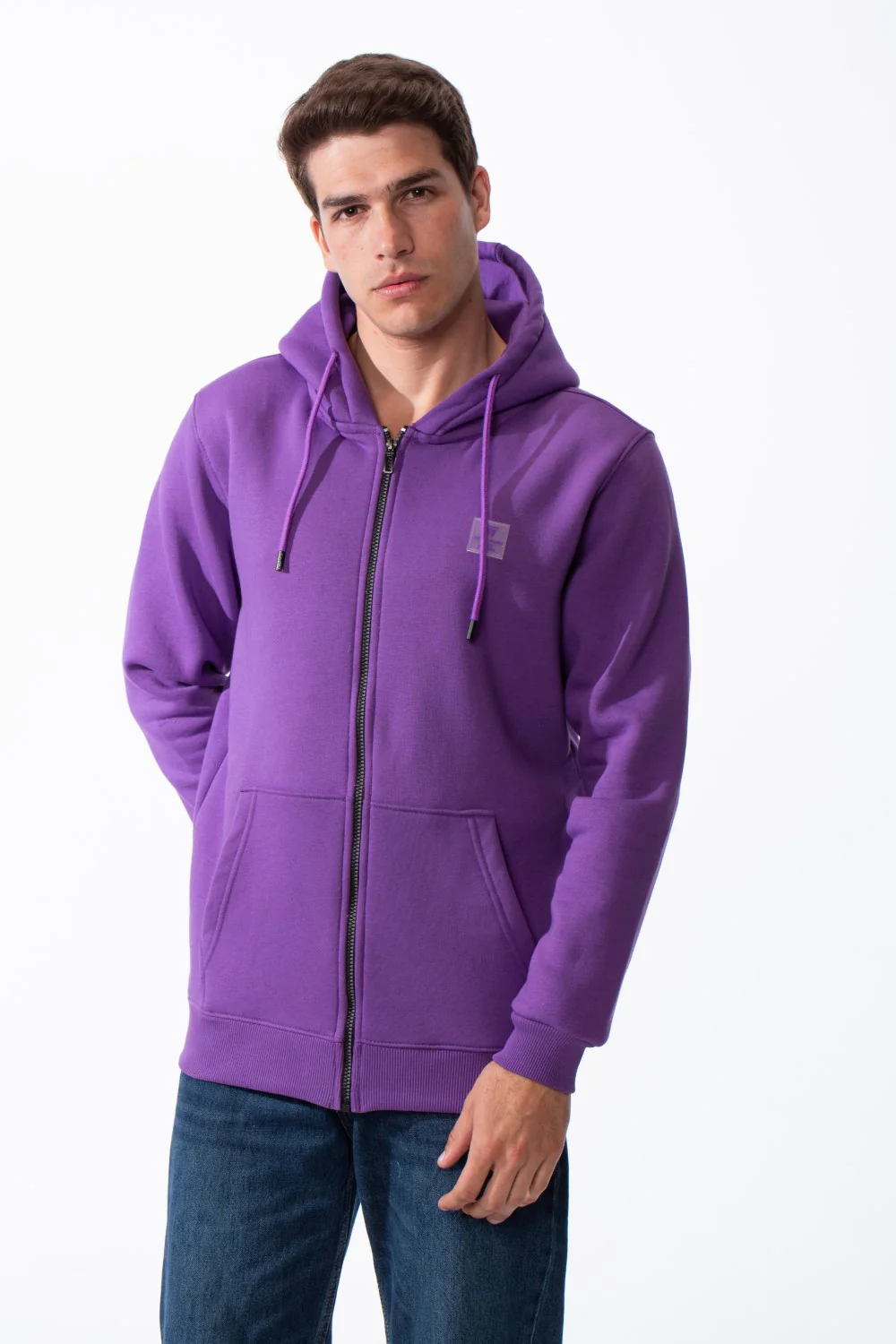 Men's Classic Zip-Up Hooded Neck Chest Logo Print Maximum Comfort Practical Sporty Slim Fit Look Melton Sweatshirt - Image 5