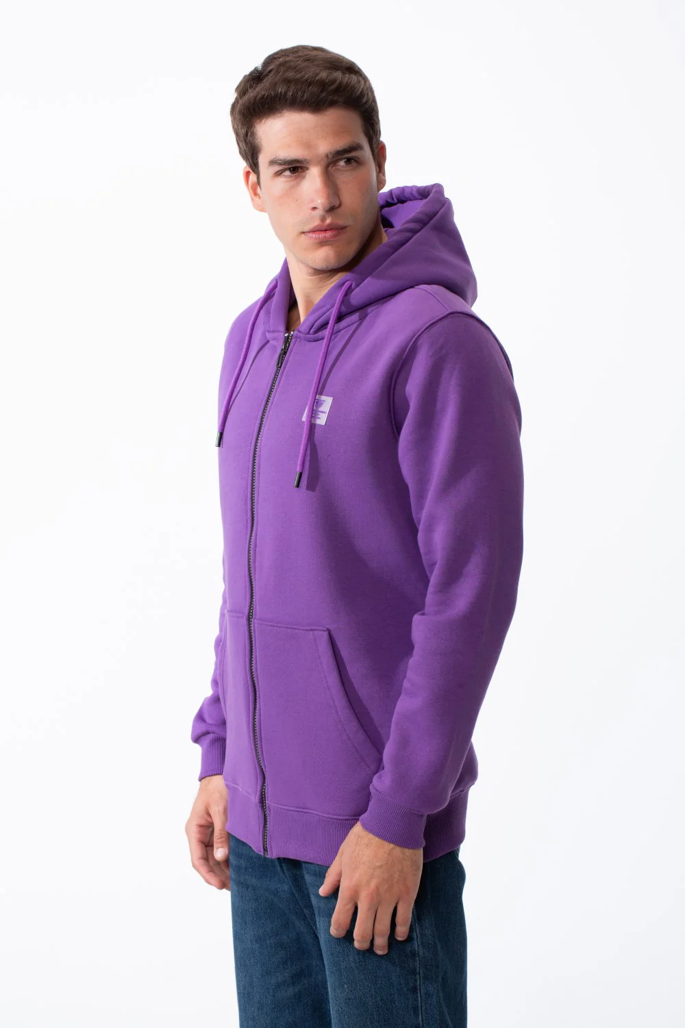Men's Classic Zip-Up Hooded Neck Chest Logo Print Maximum Comfort Practical Sporty Slim Fit Look Melton Sweatshirt - Image 8