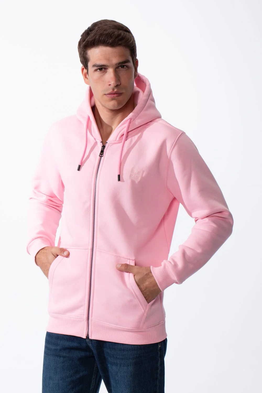 Men's Classic Zip-Up Hooded Neck Chest Logo Print Maximum Comfort Practical Sporty Slim Fit Look Melton Sweatshirt - Image 9