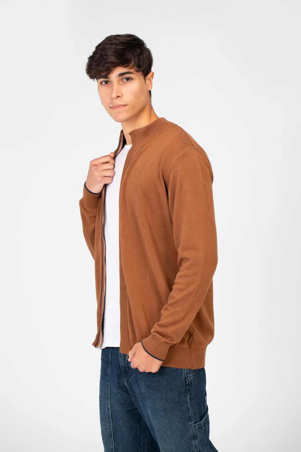 Men's Cotton Sweater Pullover With A Round Neck And Full Zip - Image 11