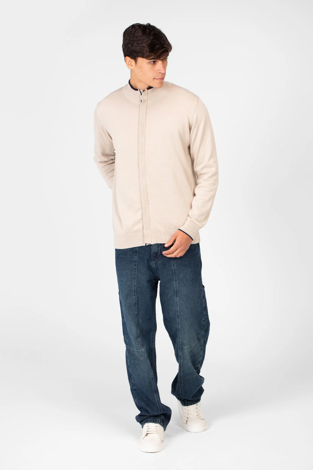 Men's Cotton Sweater Pullover With A Round Neck And Full Zip - Image 4