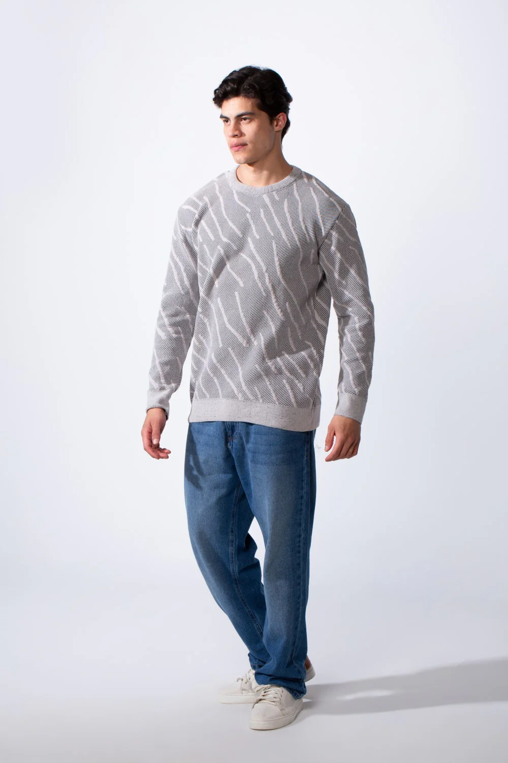 Men's Crew Neck Jakar Printed Slim Fit Comfortable Pullover - Image 3