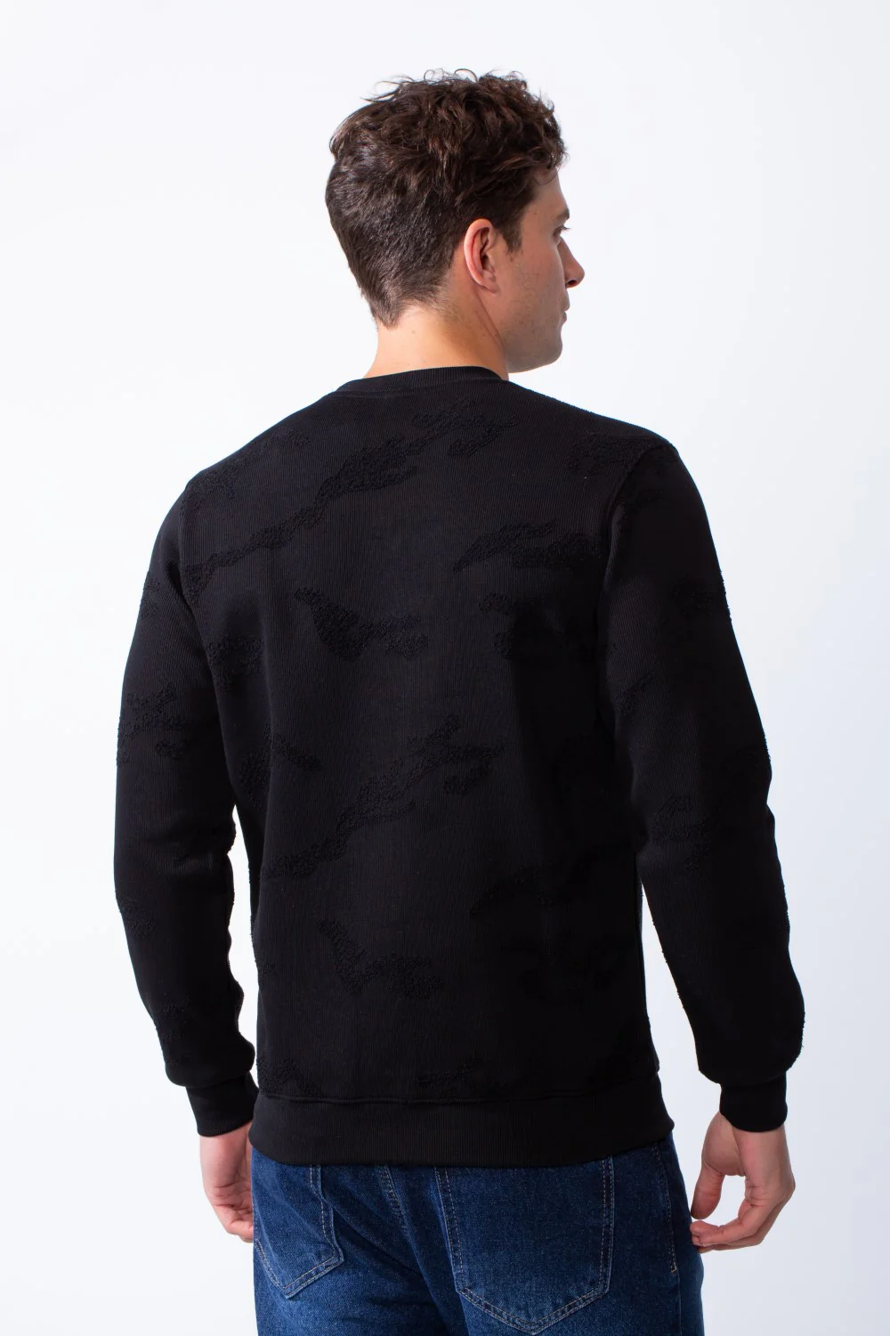 Men's Crew Neck Long Sleeves Leather Pattern Perfect For Layering Basic Slim Fit Sweatshirt - Image 2