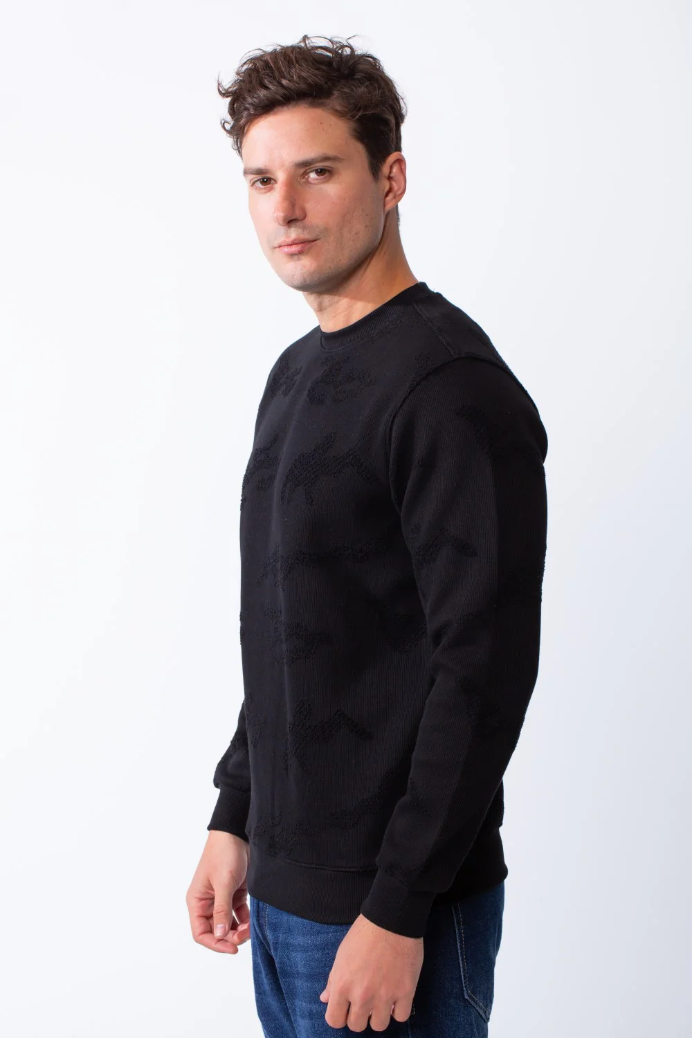 Men's Crew Neck Long Sleeves Leather Pattern Perfect For Layering Basic Slim Fit Sweatshirt - Image 4