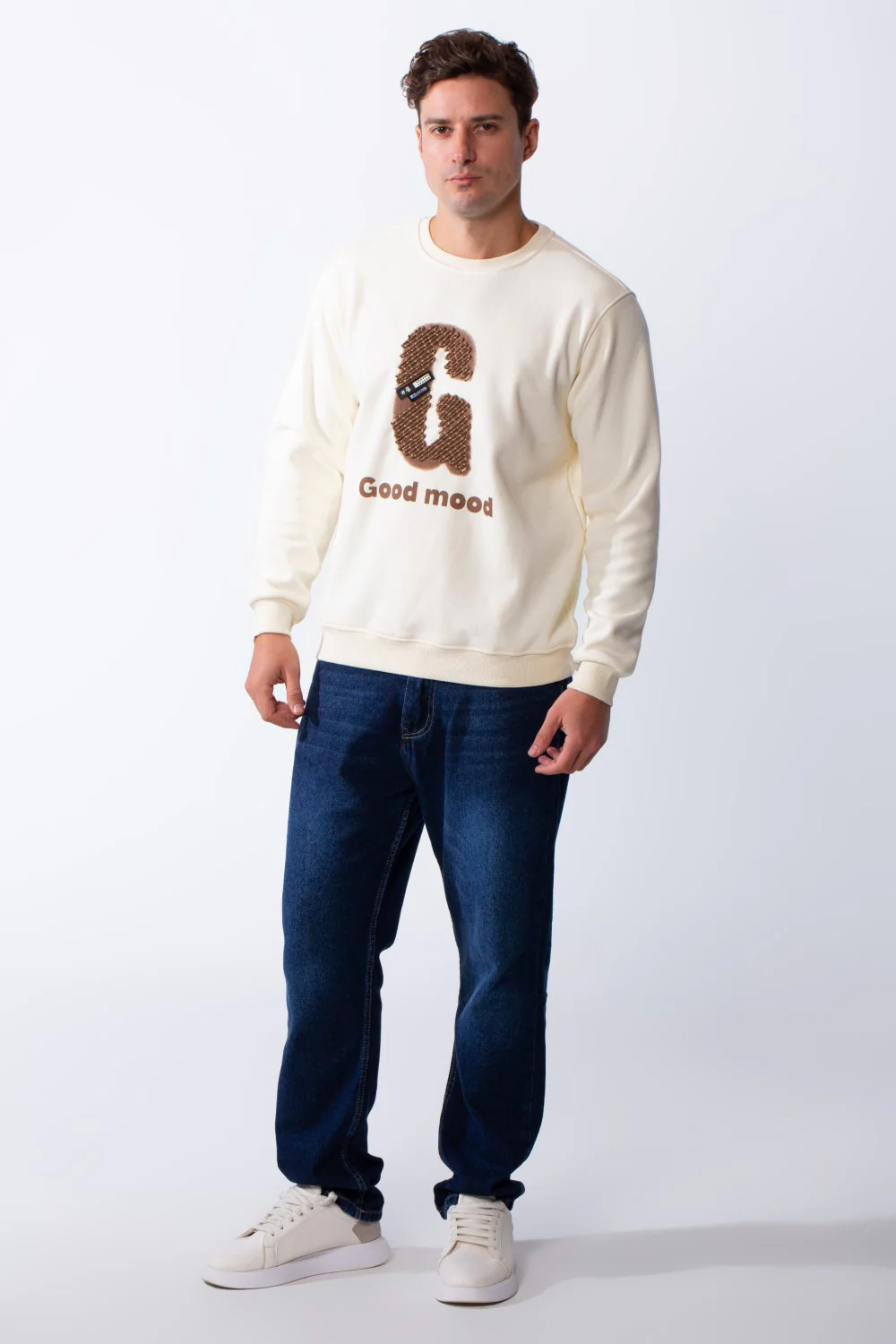Men's Crew Neck Long Sleeves Front Embroidered Letter Slim Fit Sweatshirt - Image 3