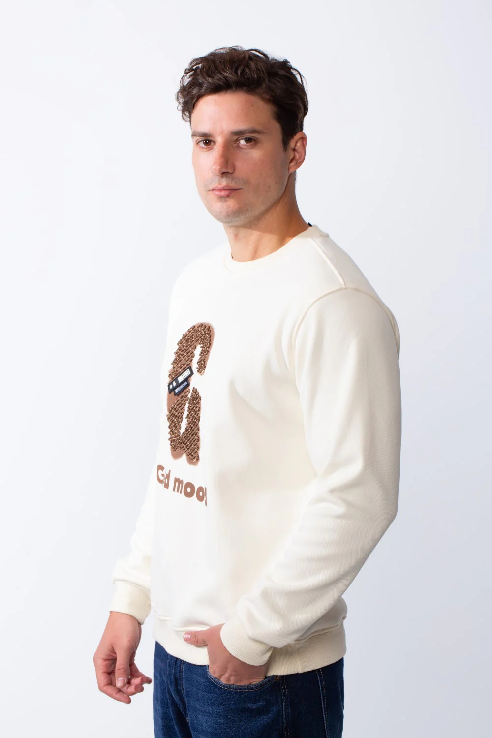 Men's Crew Neck Long Sleeves Front Embroidered Letter Slim Fit Sweatshirt - Image 4