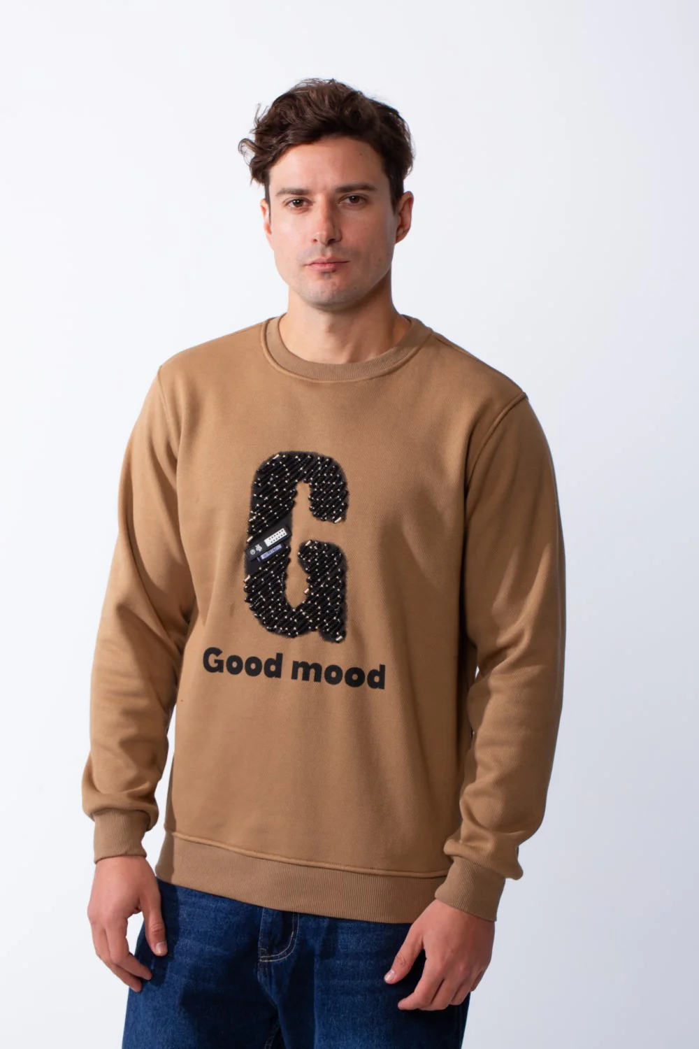 Men's Crew Neck Long Sleeves Front Embroidered Letter Slim Fit Sweatshirt - Image 5