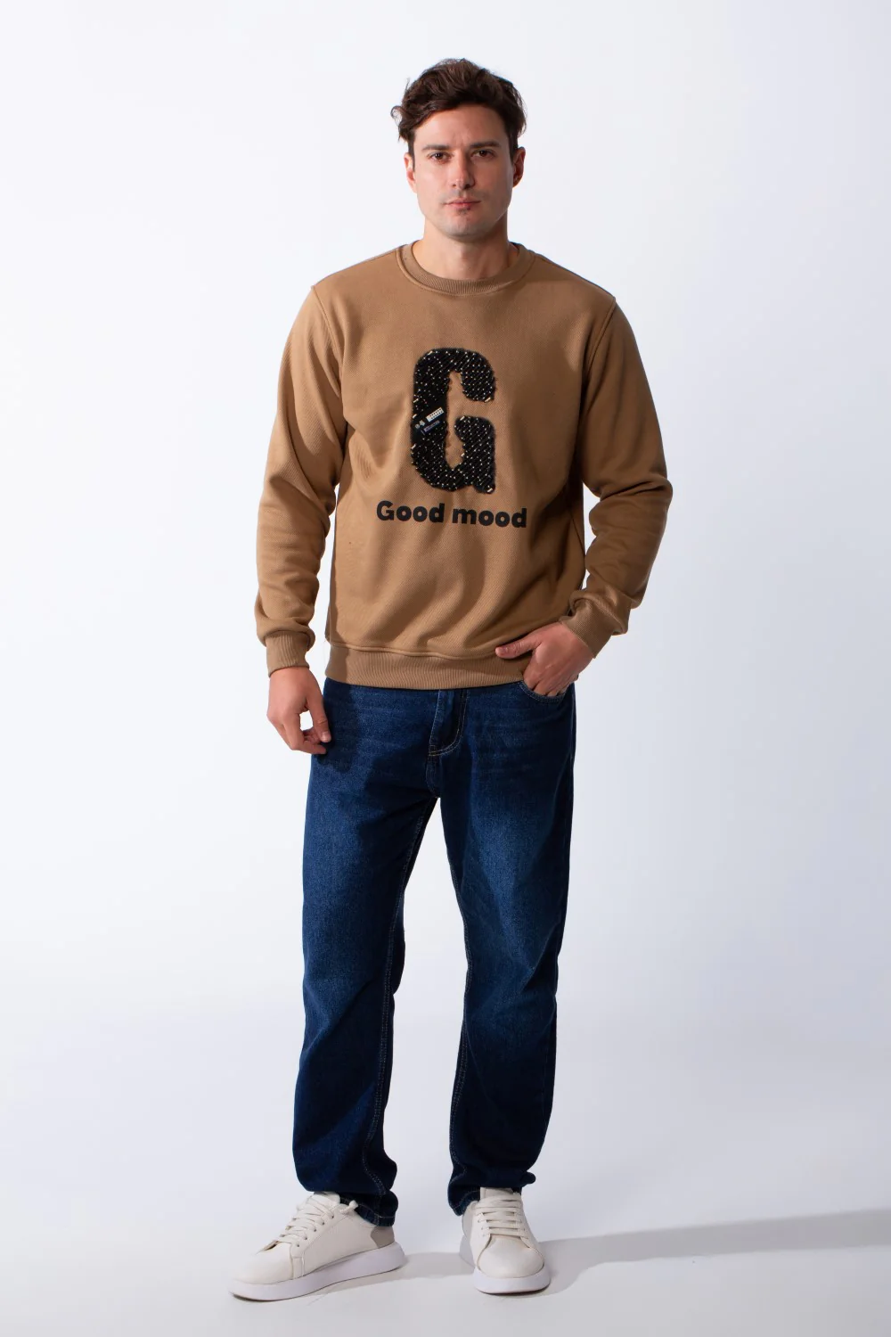 Men's Crew Neck Long Sleeves Front Embroidered Letter Slim Fit Sweatshirt - Image 7
