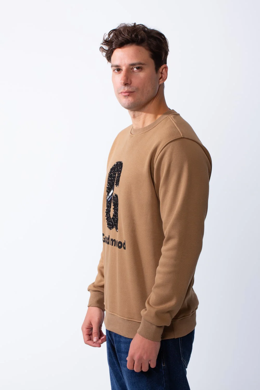 Men's Crew Neck Long Sleeves Front Embroidered Letter Slim Fit Sweatshirt - Image 8