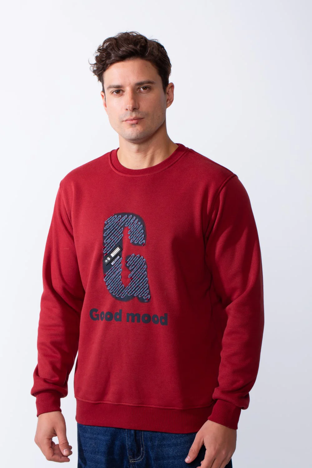 Men's Crew Neck Long Sleeves Front Embroidered Letter Slim Fit Sweatshirt - Image 9