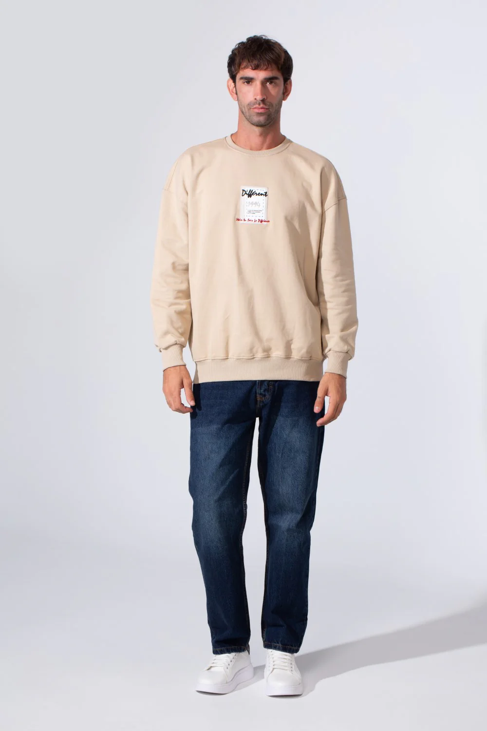 Men's Crew Neck Melton Sweatshirt Regular Fit With Front Print - Image 4