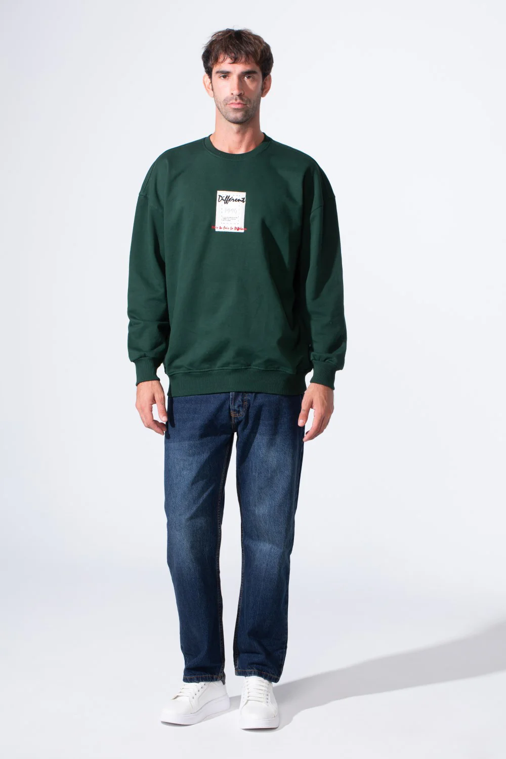 Men's Crew Neck Melton Sweatshirt Regular Fit With Front Print - Image 8
