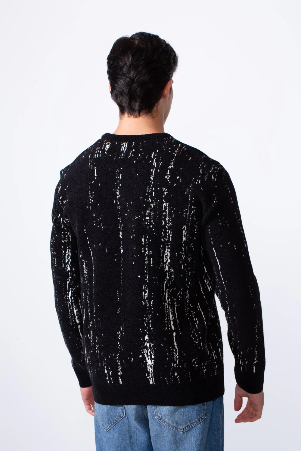 Men's Crew Neck Printed Long Sleeve Slim Fit Knit Pullover - Image 2