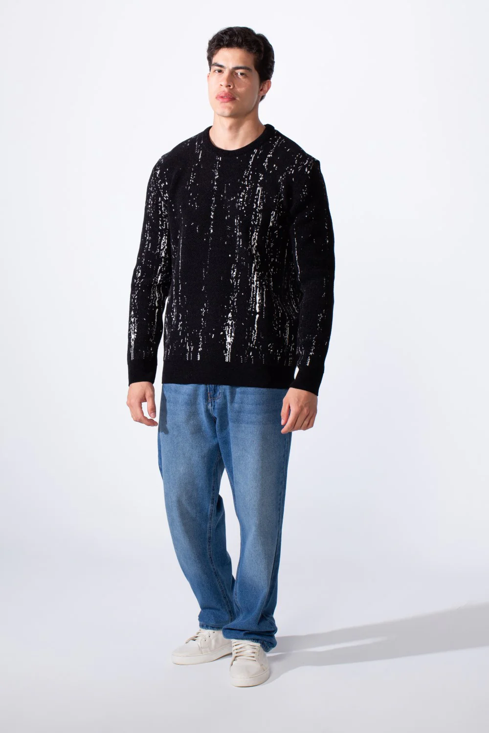 Men's Crew Neck Printed Long Sleeve Slim Fit Knit Pullover - Image 3
