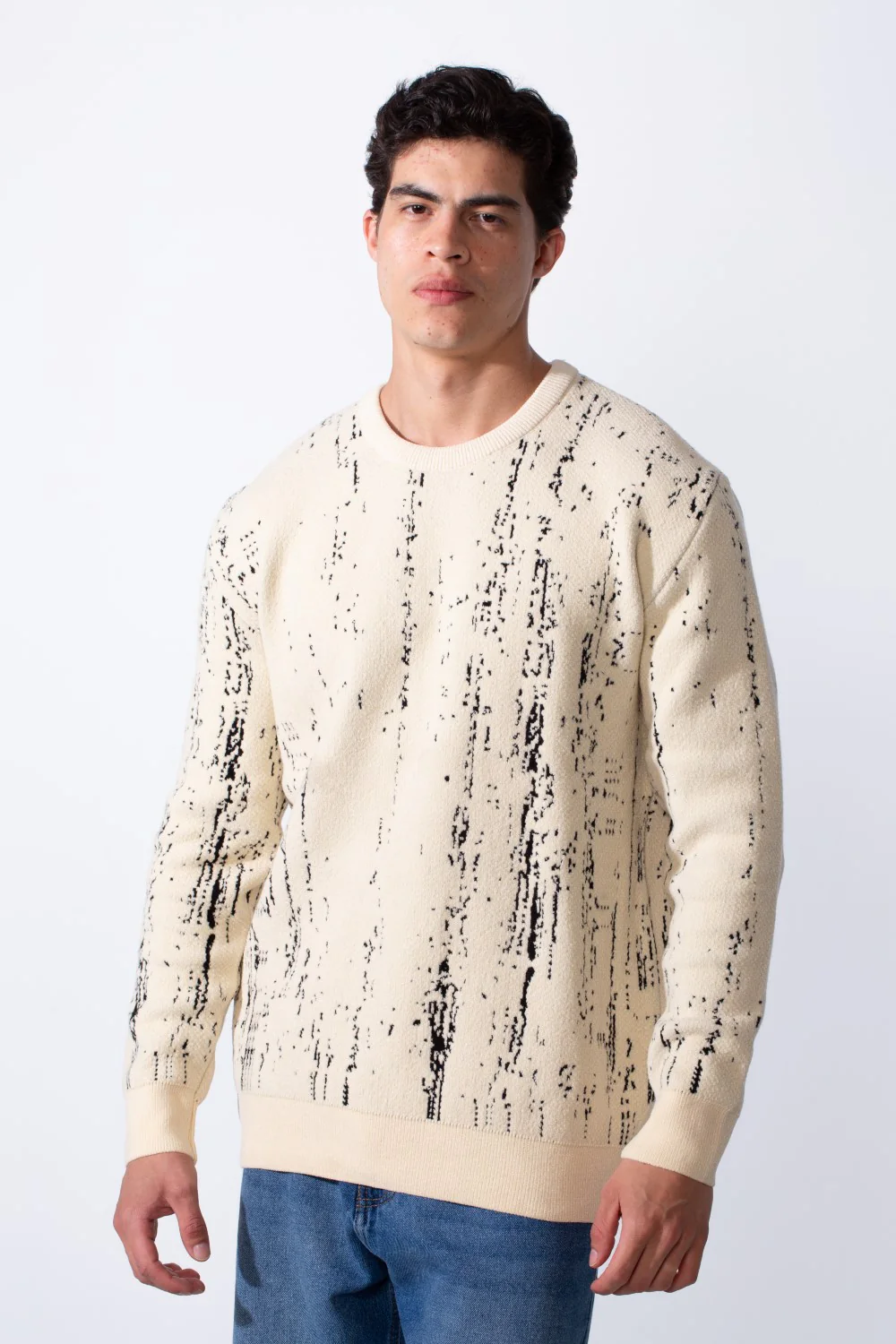 Men's Crew Neck Printed Long Sleeve Slim Fit Knit Pullover - Image 5