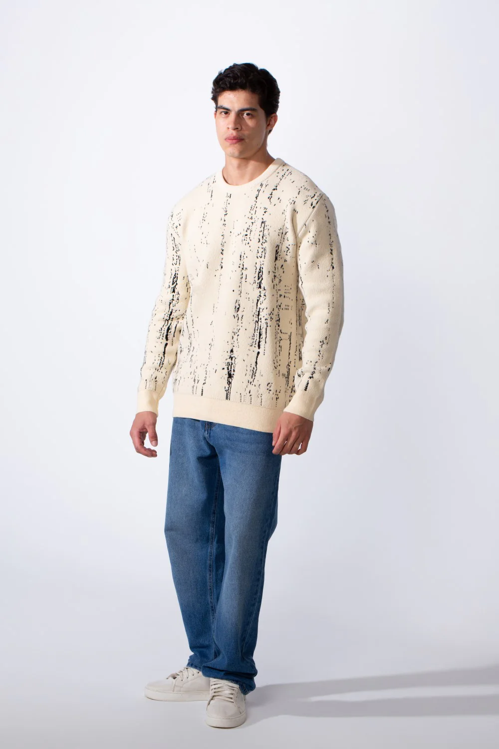 Men's Crew Neck Printed Long Sleeve Slim Fit Knit Pullover - Image 7