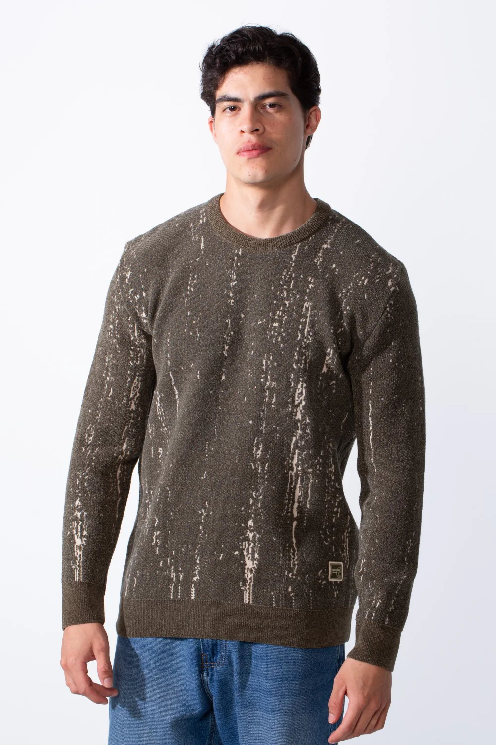 Men's Crew Neck Printed Long Sleeve Slim Fit Knit Pullover - Image 9