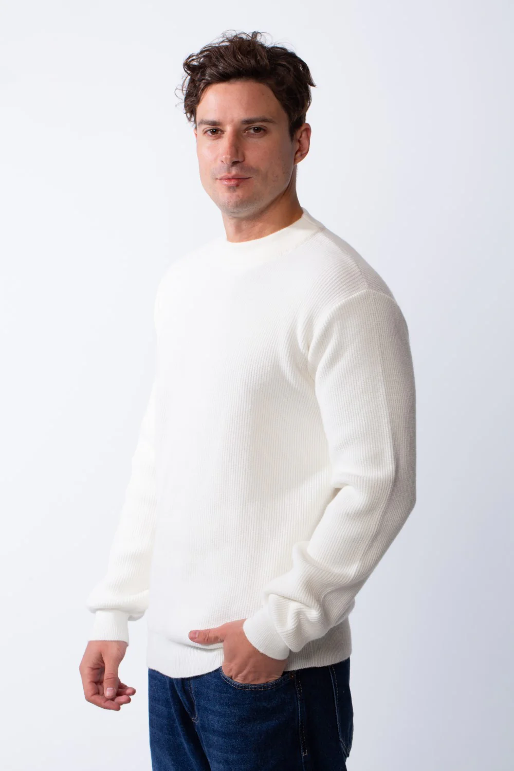 Men's Crew Neck Textured Ribbed Knit Fabric With Long Sleeve Basic Slim Fit For Layering Classic Pullover - Image 8