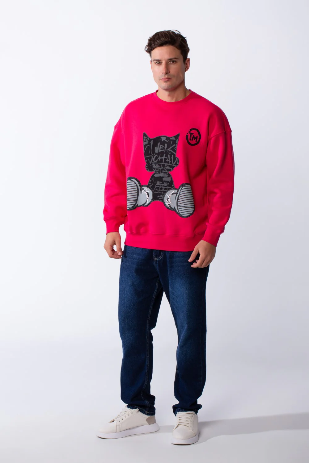 Men's Crew Neck With Front Playful Design Print Oversize Long Sleeves Daily Wear Melton Sweatshirt - Image 7