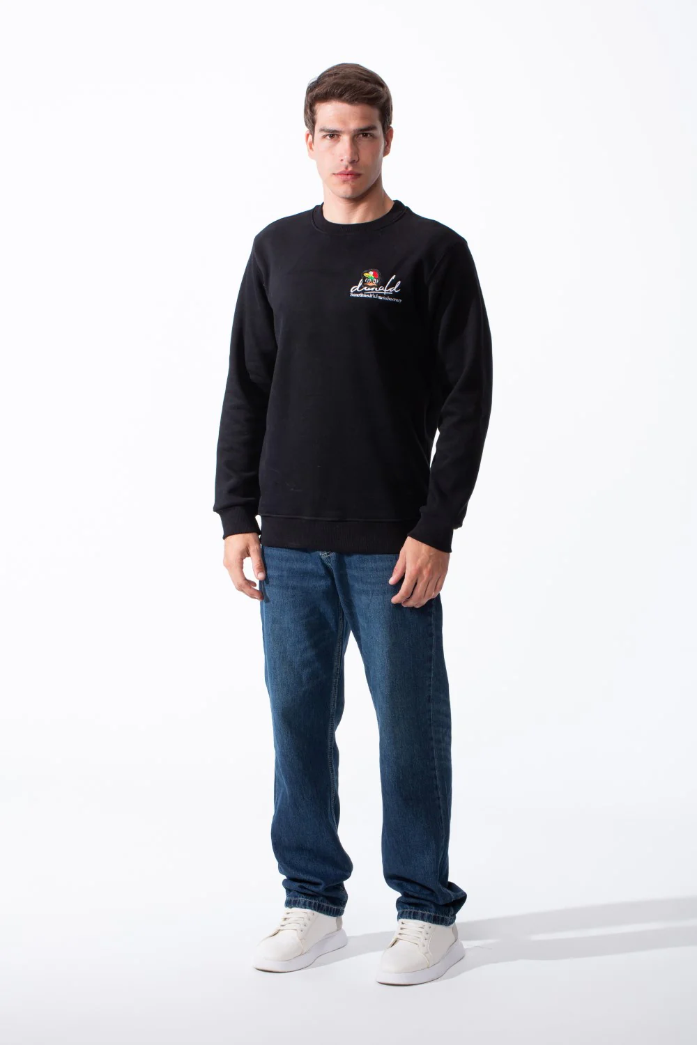 Men's Crewneck Sweatshirt With Playful Pack Embroidery Long Sleeves Slim Fit Everyday Wear Sweatshirt - Image 3