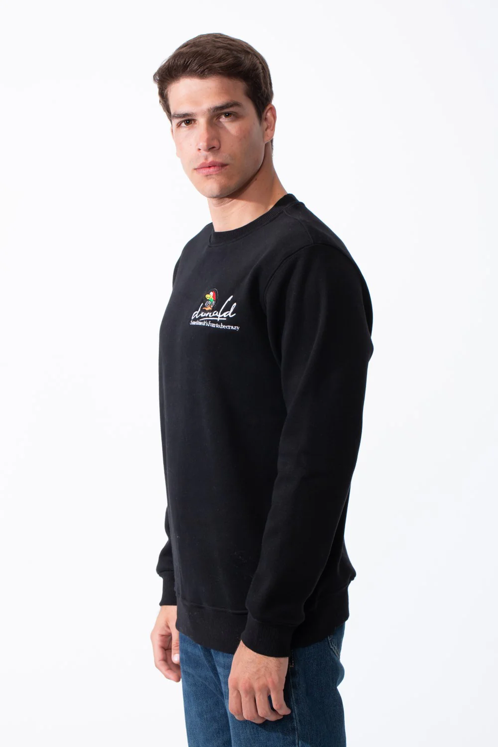 Men's Crewneck Sweatshirt With Playful Pack Embroidery Long Sleeves Slim Fit Everyday Wear Sweatshirt - Image 4