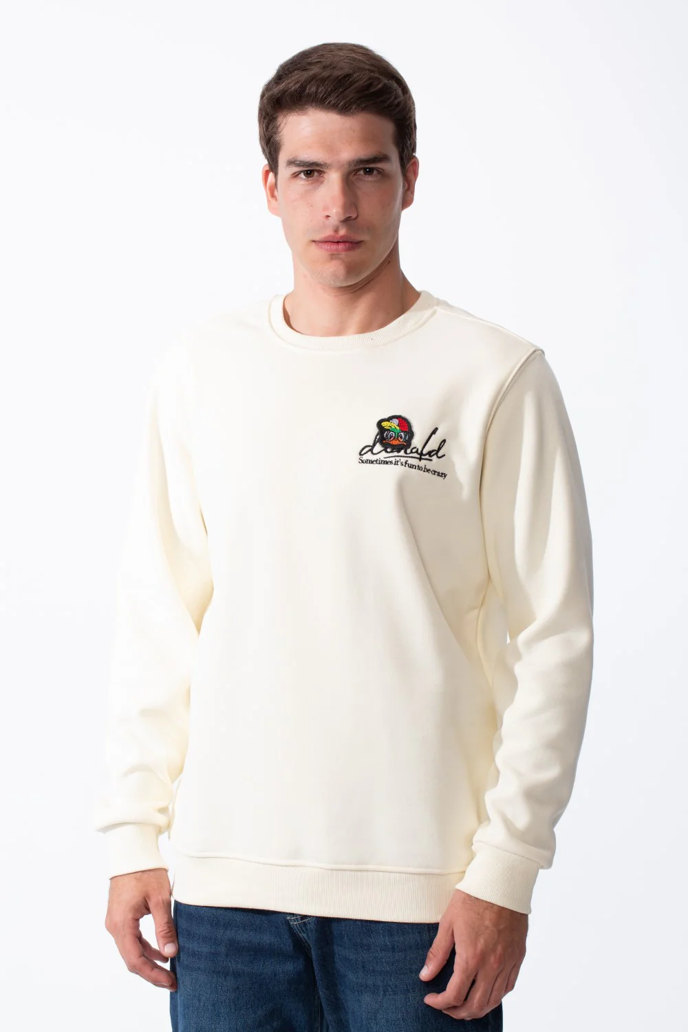 Men's Crewneck Sweatshirt With Playful Pack Embroidery Long Sleeves Slim Fit Everyday Wear Sweatshirt - Image 5