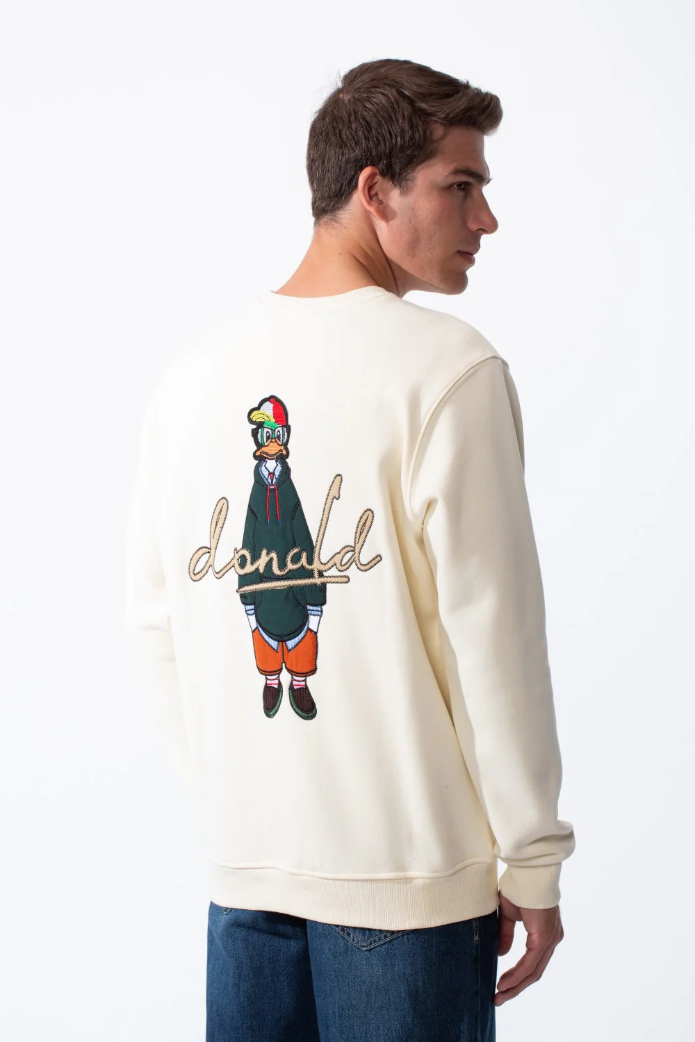 Men's Crewneck Sweatshirt With Playful Pack Embroidery Long Sleeves Slim Fit Everyday Wear Sweatshirt - Image 6