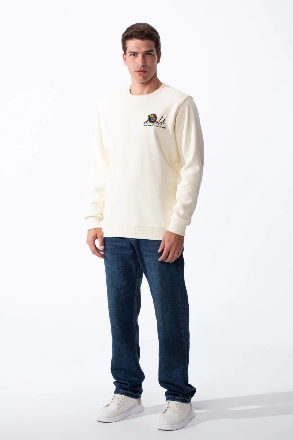 Men's Crewneck Sweatshirt With Playful Pack Embroidery Long Sleeves Slim Fit Everyday Wear Sweatshirt - Image 7