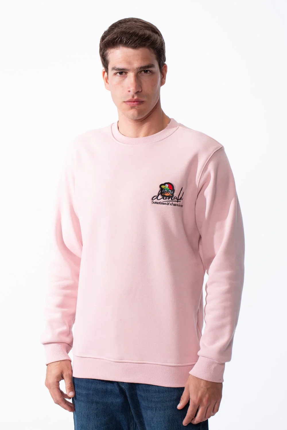 Men's Crewneck Sweatshirt With Playful Pack Embroidery Long Sleeves Slim Fit Everyday Wear Sweatshirt - Image 9