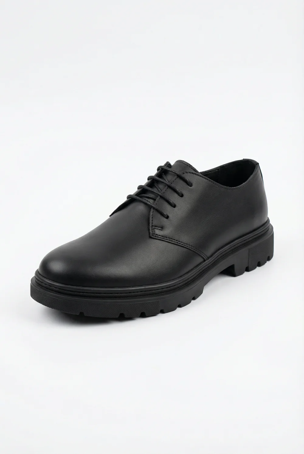 Men's Derby Classic Shoes Smooth Matte Leather Heavy-Duty Lugged Rubber Sole Classic Lace-Up Design - Image 3