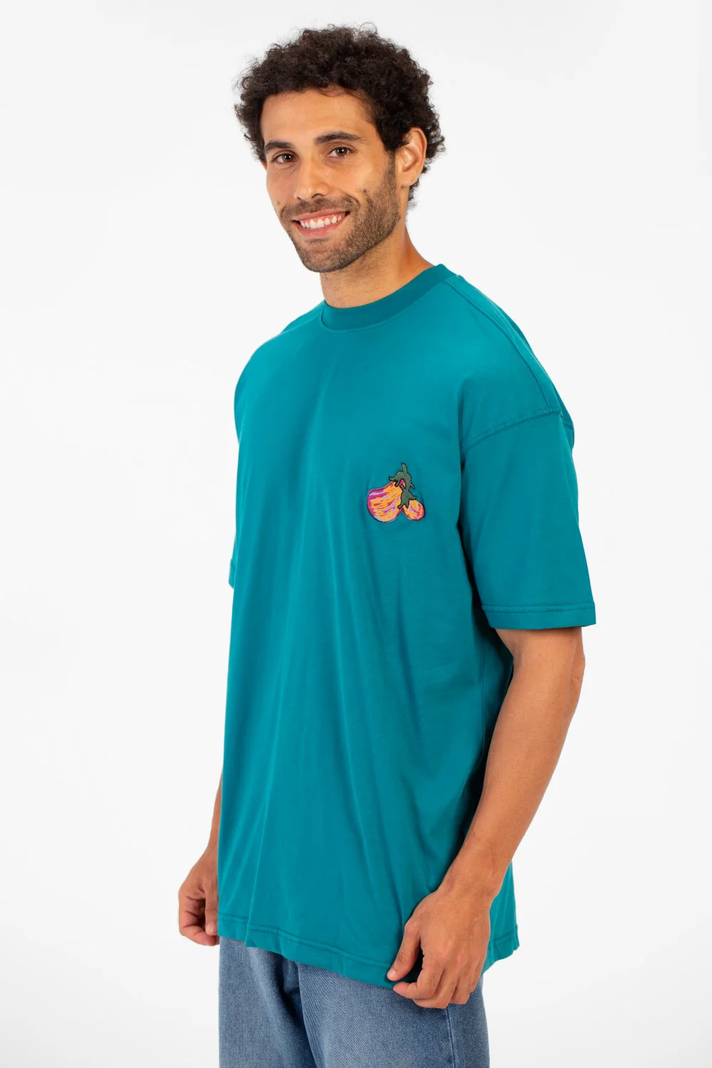 Men's Eggplant Print Short Sleeved Regular Fit Crew Neck T-shirt - Image 3