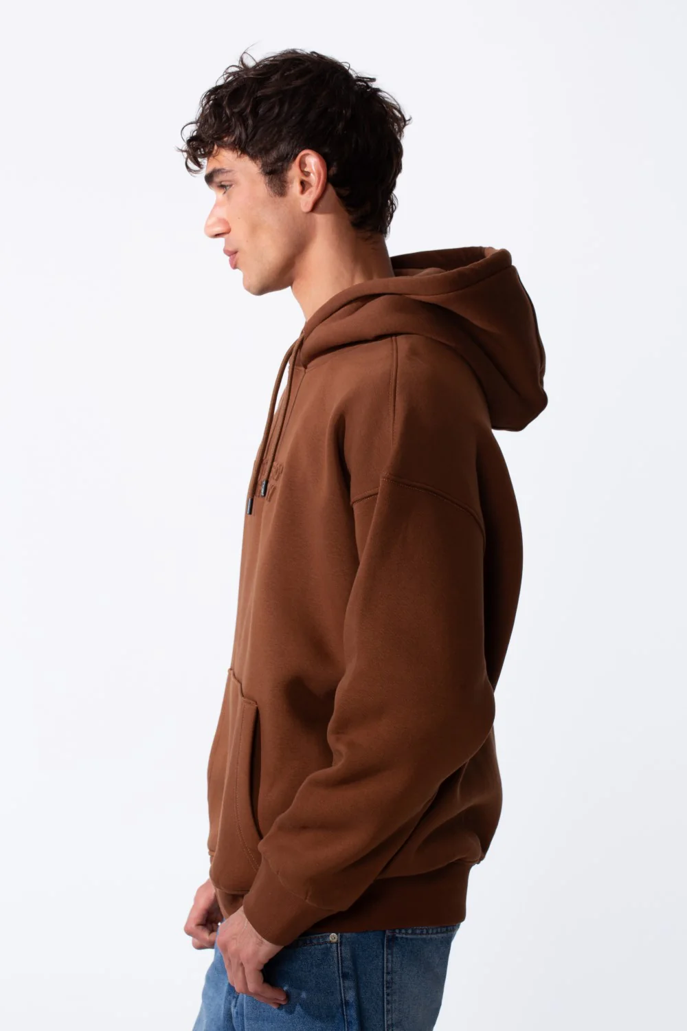 Men's Embossed Print Melton Oversize Kangaroo Pocket Hood Sweatshirt - Image 3