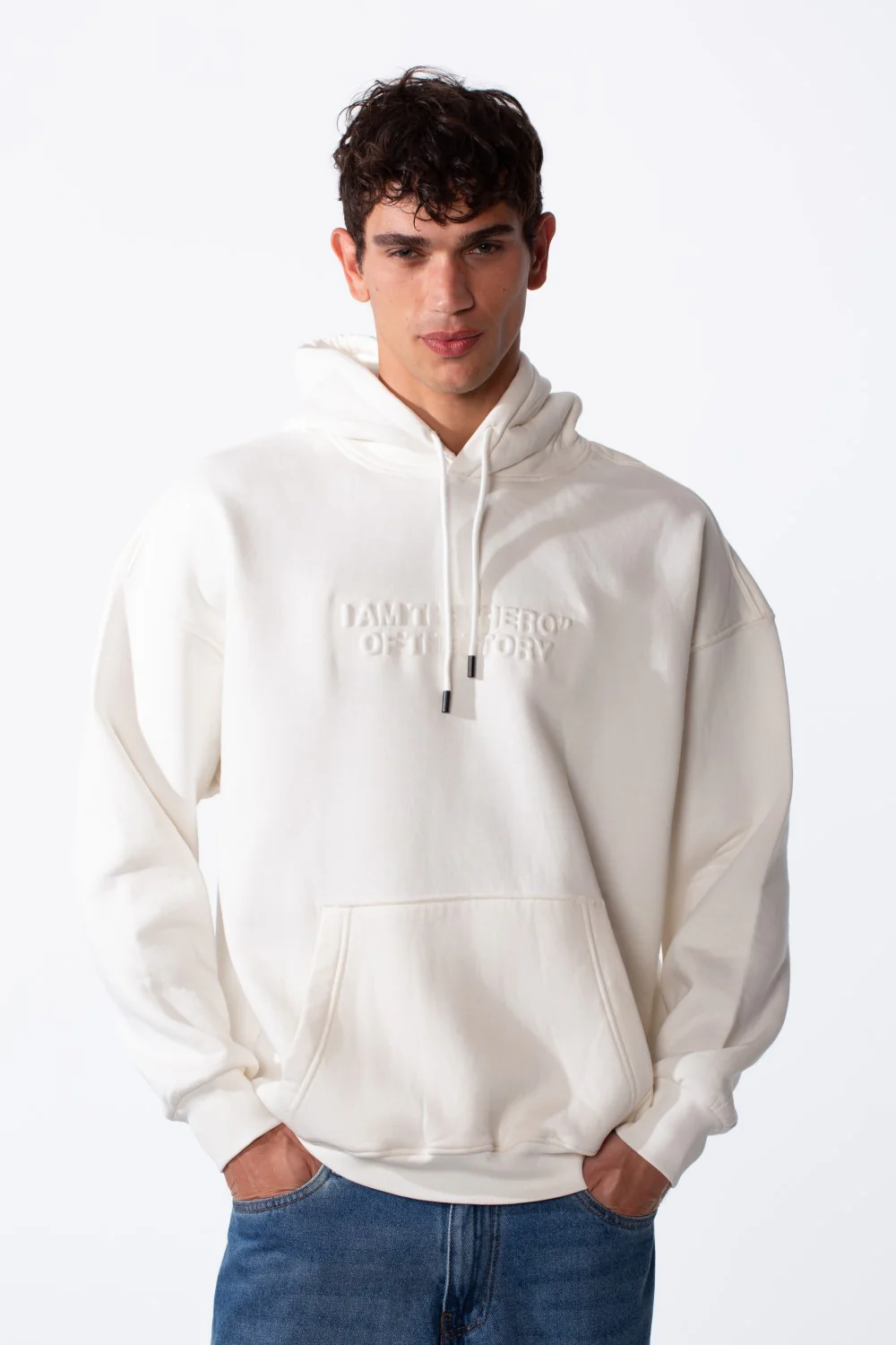 Men's Embossed Print Melton Oversize Kangaroo Pocket Hood Sweatshirt - Image 9