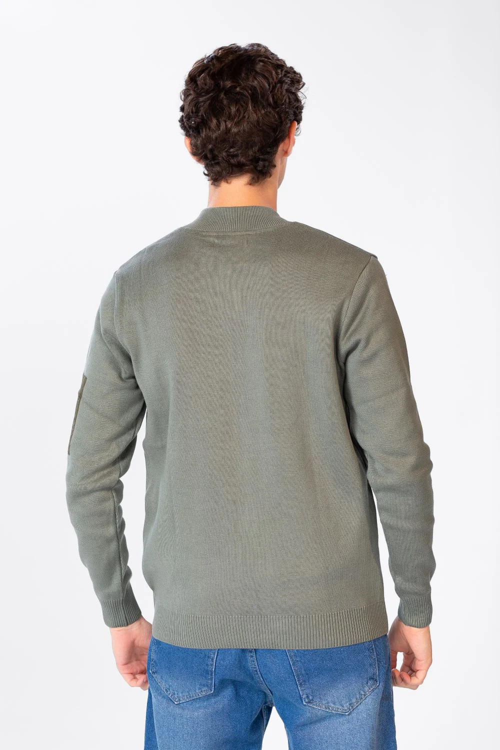 Men's Font Zipper Round Collar Pullover In Cotton - Image 10