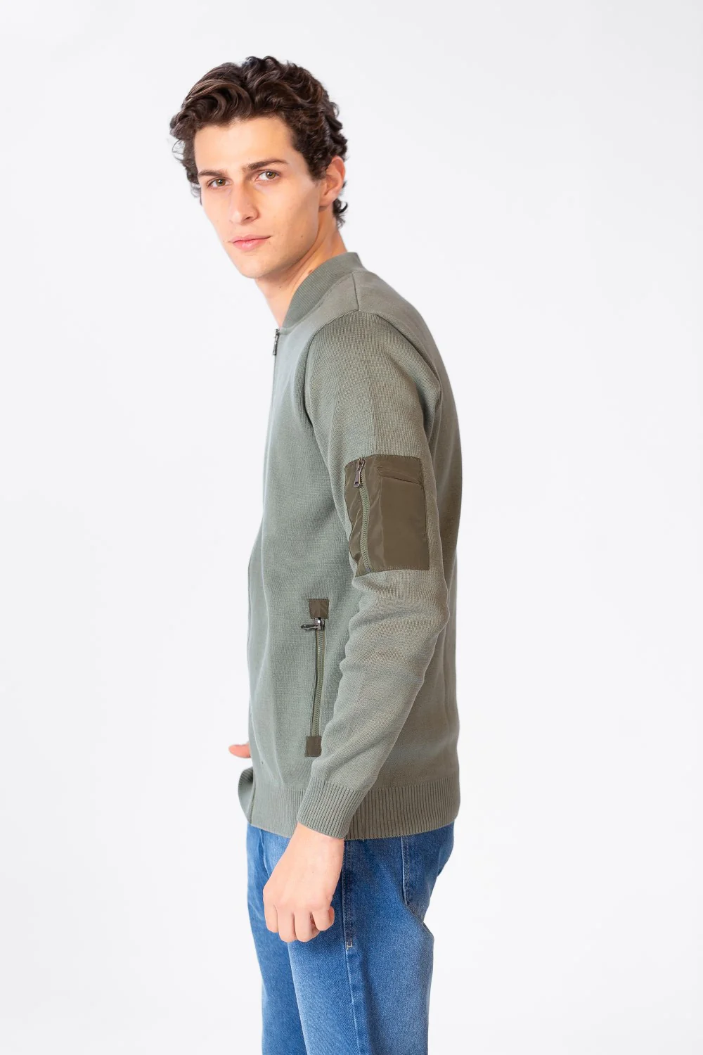 Men's Font Zipper Round Collar Pullover In Cotton - Image 11