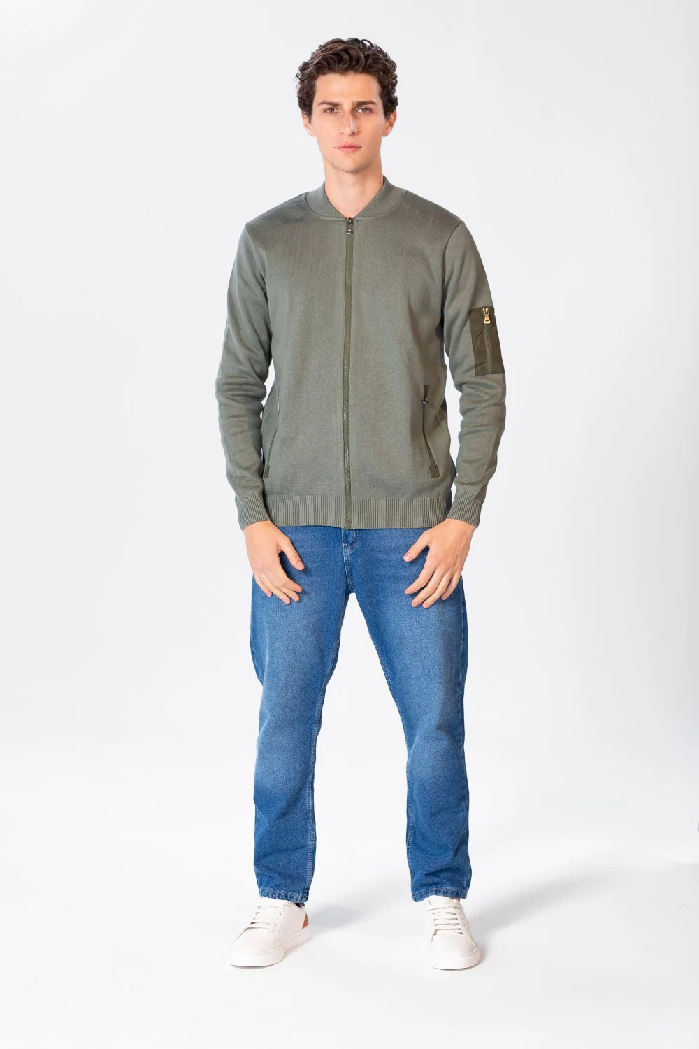 Men's Font Zipper Round Collar Pullover In Cotton - Image 12
