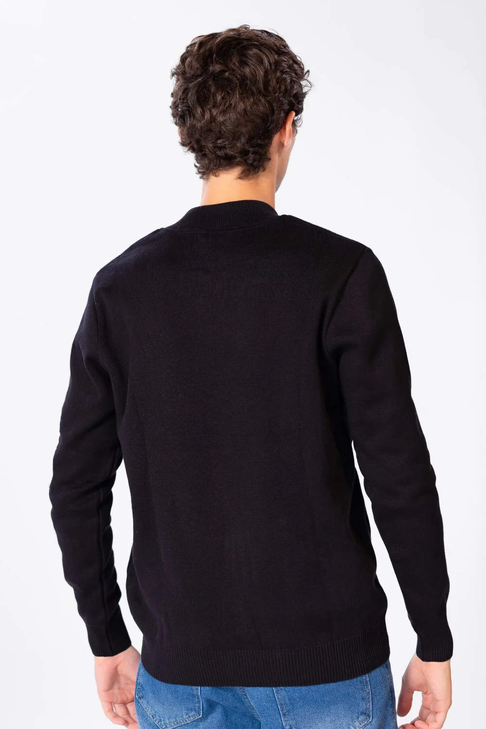 Men's Font Zipper Round Collar Pullover In Cotton - Image 2